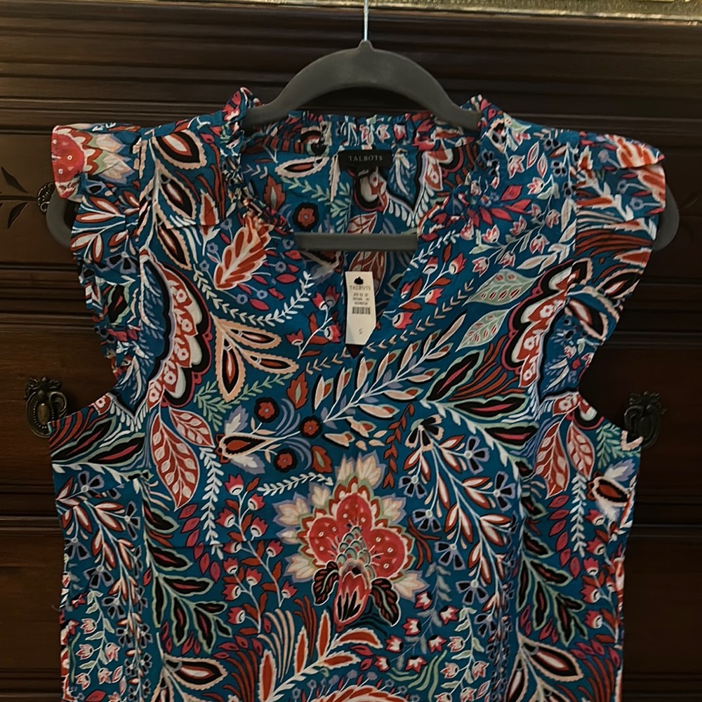 Talbots Floral Blue and Red Women's Top - Picture 2 of 6